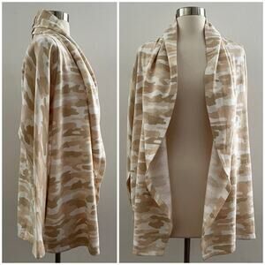Lucky Brand Cardigan Women's Small Tan Long Sleeve Fleece Open Front Camo NWT